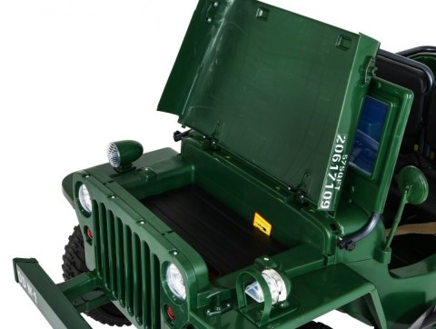 Autko Wojskowe Retro Strong dla 3 dzieci Zielony + Napęd 4x4 + Schowki + EVA + Wolny Start + MP3 LED Autko Wojskowe Retro Strong dla 3 dzieci Zielony + Napęd 4x4 + Schowki + EVA + Wolny Start + MP3 LED