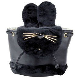 LEAN Plecak Dziecięcy Pluszowy Uszy Regulowany Pasek Czarny 22cm 4L