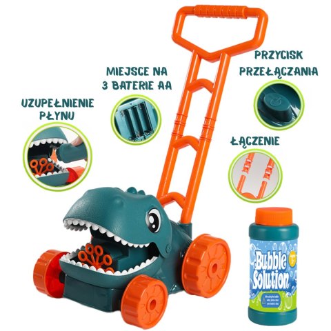 WOOPIE Kosiarka Ogrodowa Dino na Bańki Mydlane Dinozaur + Płyn WOOPIE Kosiarka Ogrodowa Dino na Bańki Mydlane Dinozaur + Płyn