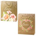 LEAN Torba Prezentowa Napis Love Kwiaty Brokat 32 x 26 x 10 cm