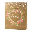 LEAN Torba Prezentowa Napis Love Kwiaty Brokat 32 x 26 x 10 cm