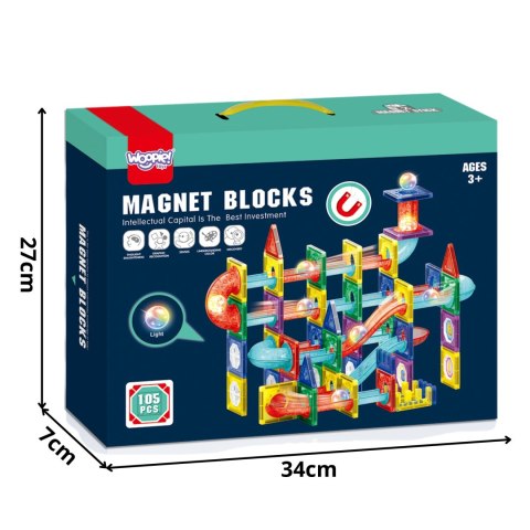 WOOPIE Klocki Magnetyczne Konstrukcyjne 3D Zestaw Edukacyjny Tor Kulkowy 105el. WOOPIE Klocki Magnetyczne Konstrukcyjne 3D Zestaw Edukacyjny Tor Kulkowy 105el.