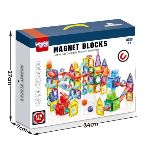 WOOPIE Klocki Magnetyczne Konstrukcyjne 3D Zestaw Edukacyjny Tor Kulkowy 170el. WOOPIE Klocki Magnetyczne Konstrukcyjne 3D Zestaw Edukacyjny Tor Kulkowy 170el.