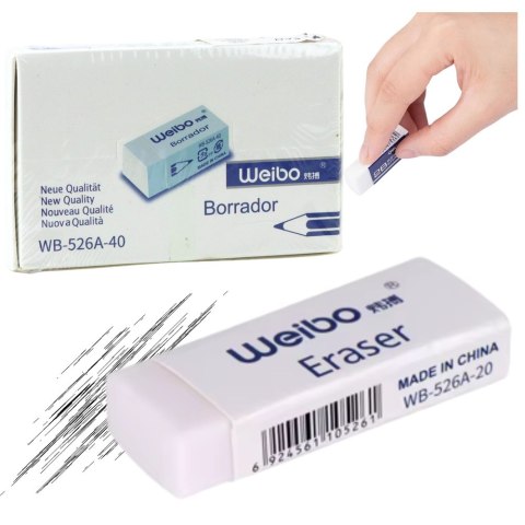 LEAN Gumka Do Mazania Biała Szkolna Biurowa WB-526A-40 3,5cm LEAN Gumka Do Mazania Biała Szkolna Biurowa WB-526A-40 3,5cm