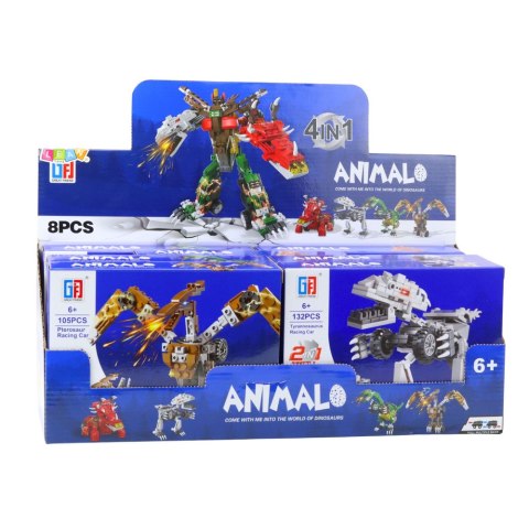 LEAN TOYS Klocki Konstrukcyjne Dinozaur Auto 2w1 105-132 el. Mix LEAN TOYS Klocki Konstrukcyjne Dinozaur Auto 2w1 105-132 el. Mix