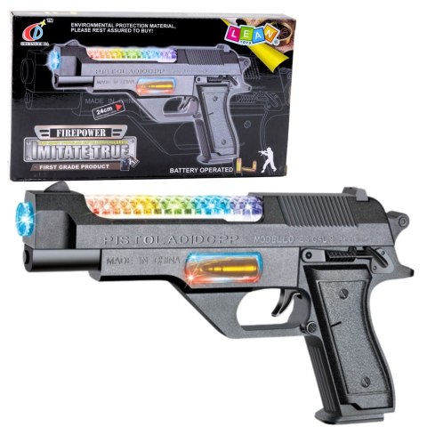LEAN Toys Broń Pistolet Na Baterie Kolorowe Światła Dźwięki 24cm LEAN Toys Broń Pistolet Na Baterie Kolorowe Światła Dźwięki 24cm