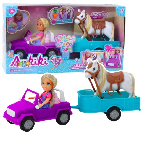 LEAN Toys Zestaw Laleczka Ankiki Samochód Kabriolet Z Przyczepą Koń