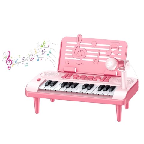 LEAN Toys Elektroniczne Pianinko Edukacyjne Z Podstawką Na Nuty Mikrofon 24K Różowe LEAN Toys Elektroniczne Pianinko Edukacyjne Z Podstawką Na Nuty Mikrofon 24K Różowe
