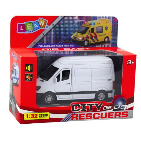 LEAN Toys Samochód Dostawczy Metalowy Z Napędem Pull Back Światła Dźwięki Biały 1:32 LEAN Toys Samochód Dostawczy Metalowy Z Napędem Pull Back Światła Dźwięki Biały 1:32