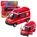 LEAN Toys Samochód Strażacki Metalowy Napęd Pull Back Światła Dźwięki Czerwony 1:32