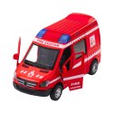 LEAN Toys Samochód Strażacki Metalowy Napęd Pull Back Światła Dźwięki Czerwony 1:32
