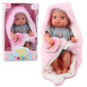 LEAN Toys Lalka Bobas W Szarej Piżamce Z Kocykiem Króliczkiem Różowy 23cm