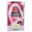 LEAN Toys Lalka Bobas W Szarej Piżamce Z Kocykiem Króliczkiem Różowy 23cm
