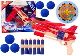 LEAN Toys Pistolet Na Strzałki Kulki Piankowe Wyrzutnia Samolotu Tarcza Zestaw 5w1