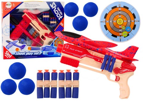 LEAN Toys Pistolet Na Strzałki Kulki Piankowe Wyrzutnia Samolotu Tarcza Zestaw 5w1