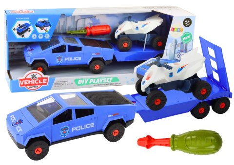 LEAN Toys Zestaw Nowoczesne Auto z Quadem i Lawetą Do Rozkręcania DIY Niebieski