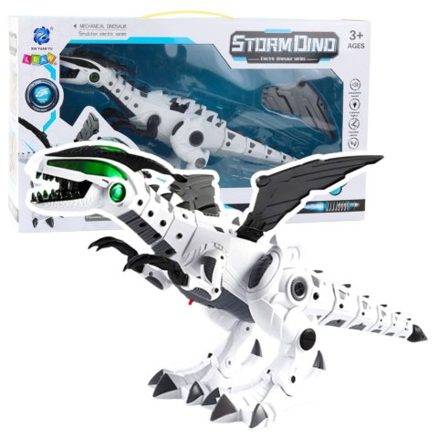 LEAN Toys Robot Dinozaur Na Baterie Ruchome Skrzydła Światła Dźwięk Biały