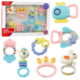LEAN Toys Zestaw Grzechotki Gryzaki Dla Niemowlaka Pastelowe Kolory 7 szt.