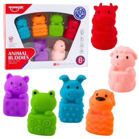 LEAN Toys Zestaw Miękkich Gumowych Klocków Kolorowe Zwierzątka 6el.