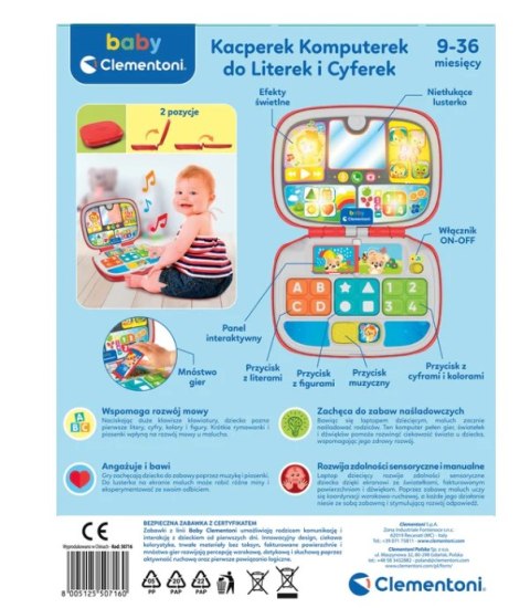Clementoni Interaktywny Laptop Komputerek Kacperek do Literek i Cyferek Język Polski Clementoni 50716 Clementoni Interaktywny Laptop Komputerek Kacperek do Literek i Cyferek Język Polski Clementoni 50716