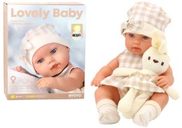 LEAN Toys Lalka Bobas W Nosidełku Króliczek Ubranko w Kratę Beżowy