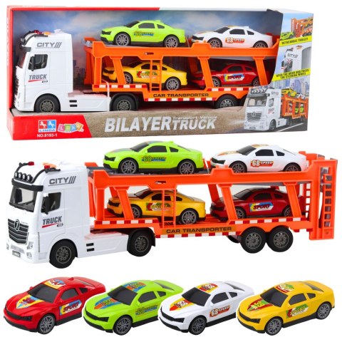 LEAN Toys Zestaw Ciężarówka Lora Laweta 4 Autka Otwierane Drzwi Światła Dźwięki LEAN Toys Zestaw Ciężarówka Lora Laweta 4 Autka Otwierane Drzwi Światła Dźwięki