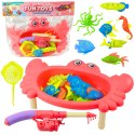 LEAN Toys Zestaw Do Łowienia Rybek Stolik Krab 10 Rybek Wędka Sitko Różowy