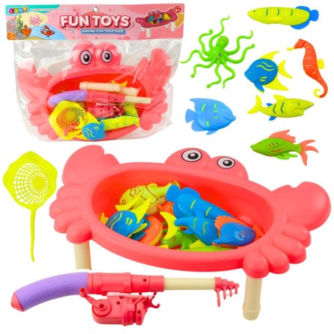 LEAN Toys Zestaw Do Łowienia Rybek Stolik Krab 10 Rybek Wędka Sitko Różowy LEAN Toys Zestaw Do Łowienia Rybek Stolik Krab 10 Rybek Wędka Sitko Różowy