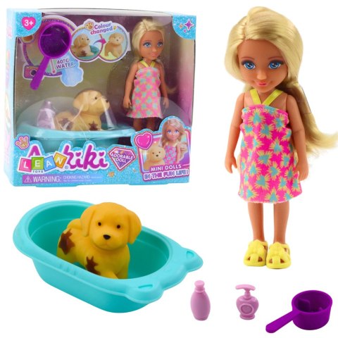 LEAN Toys Zestaw Lalka Piesek Wanna Kąpiel Akcesoria Interaktywne Dla Dziewczynek