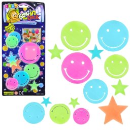 LEAN TOYS Naklejki Fluorescencyjne Świecące Na Ścianę Buźki Gwiazdki Kolorowe 10 el.