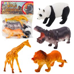 LEAN TOYS Zestaw Figurki Dzikie Zwierzęta Safari Panda Żyrafa Lew Hipopotam 4 szt.