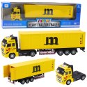 LEAN Toys Ciężarówka Z Kontenerem Metalowa Kabina Napęd Pull Back Żółta