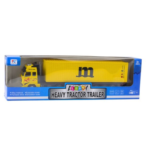 LEAN Toys Ciężarówka Z Kontenerem Metalowa Kabina Napęd Pull Back Żółta LEAN Toys Ciężarówka Z Kontenerem Metalowa Kabina Napęd Pull Back Żółta