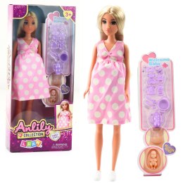 LEAN Toys Lalka Anlily W Ciąży Sukienka W Kropki Akcesoria Dziecko