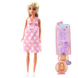LEAN Toys Lalka Anlily W Ciąży Sukienka W Kropki Akcesoria Dziecko