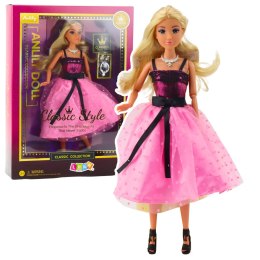 LEAN Toys Lalka Anlily W Różowej Sukience Z Czarną Kokardą Kolczyki Naszyjnik