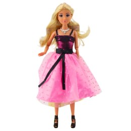 LEAN Toys Lalka Anlily W Różowej Sukience Z Czarną Kokardą Kolczyki Naszyjnik
