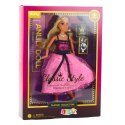 LEAN Toys Lalka Anlily W Różowej Sukience Z Czarną Kokardą Kolczyki Naszyjnik