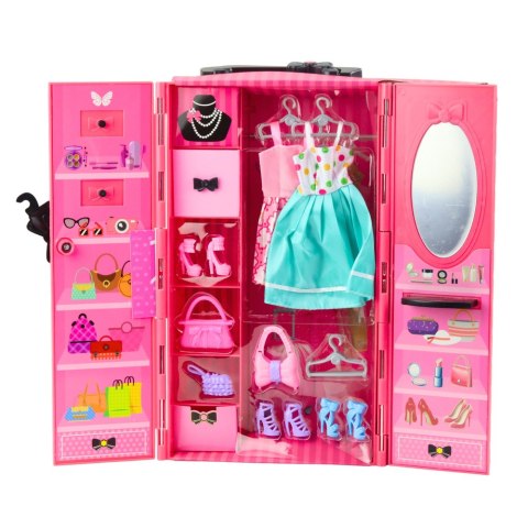 LEAN Toys Zestaw Lalka Z Szafą Akcesoria Różowa Ubrania Dodatki Moda Przebieranki LEAN Toys Zestaw Lalka Z Szafą Akcesoria Różowa Ubrania Dodatki Moda Przebieranki