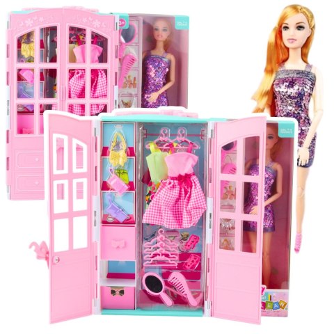 LEAN Toys Zestaw Lalka Z Szafą Akcesoria Ubrania Moda Przebieranki Dla Dziewczynek