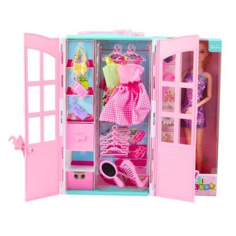 LEAN Toys Zestaw Lalka Z Szafą Akcesoria Ubrania Moda Przebieranki Dla Dziewczynek LEAN Toys Zestaw Lalka Z Szafą Akcesoria Ubrania Moda Przebieranki Dla Dziewczynek