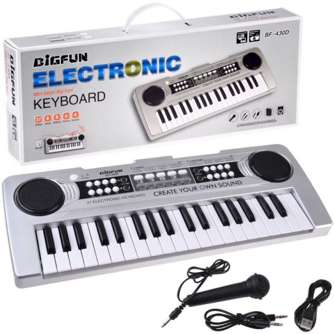 Organy mini KEYBOARD 37-klawiszy + mikrofon SREBRNY IN0183