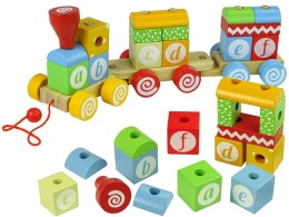 LEAN Toys Pociąg Drewniany Lokomotywa Dwa Wagony Literki Kształty