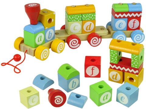 LEAN Toys Pociąg Drewniany Lokomotywa Dwa Wagony Literki Kształty LEAN Toys Pociąg Drewniany Lokomotywa Dwa Wagony Literki Kształty