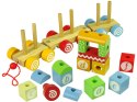 LEAN Toys Pociąg Drewniany Lokomotywa Dwa Wagony Literki Kształty