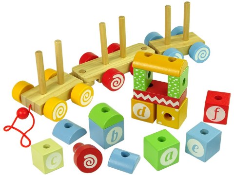 LEAN Toys Pociąg Drewniany Lokomotywa Dwa Wagony Literki Kształty LEAN Toys Pociąg Drewniany Lokomotywa Dwa Wagony Literki Kształty