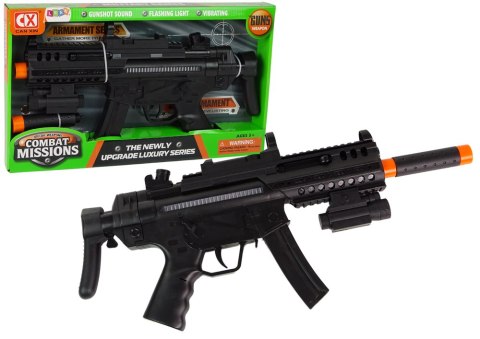 LEAN Toys Duży Pistolet Karabin Maszynowy na baterie Światło Dźwięk Wibracje