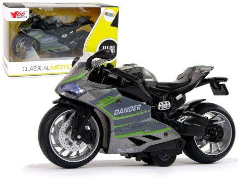 LEAN Toys Motocykl Sportowy Szary Zielony Pasy 1:12 Napęd Pull-Back Dźwięk Światła LEAN Toys Motocykl Sportowy Szary Zielony Pasy 1:12 Napęd Pull-Back Dźwięk Światła