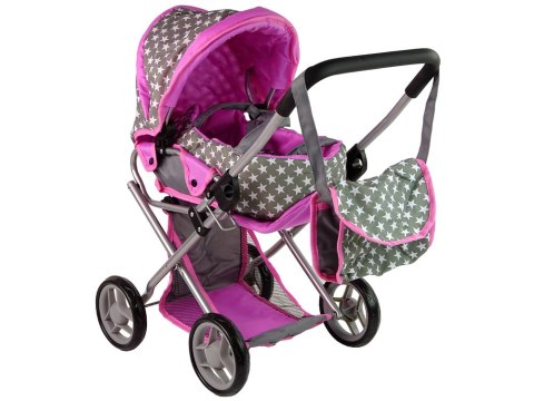 Alice Wózek Dla Lalek Spacerówka 2 w 1 Torba Szaro Różowy Gwiazdki Alice Wózek Dla Lalek Spacerówka 2 w 1 Torba Szaro Różowy Gwiazdki