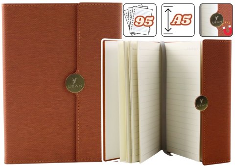 LEAN Notes Biurowy Na Magnes Notatnik A5 W Linie Z Obiciem Brązowy LEAN Notes Biurowy Na Magnes Notatnik A5 W Linie Z Obiciem Brązowy